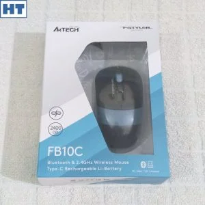 A4Tech Fstyler Bluetooth Rechargeable Mouse (FB10C) (Black / Ash Blue)- Dual mode (BT & 2.4G Wireless) – 1600 dpi – 4 Buttons – Cute Haziq Tech